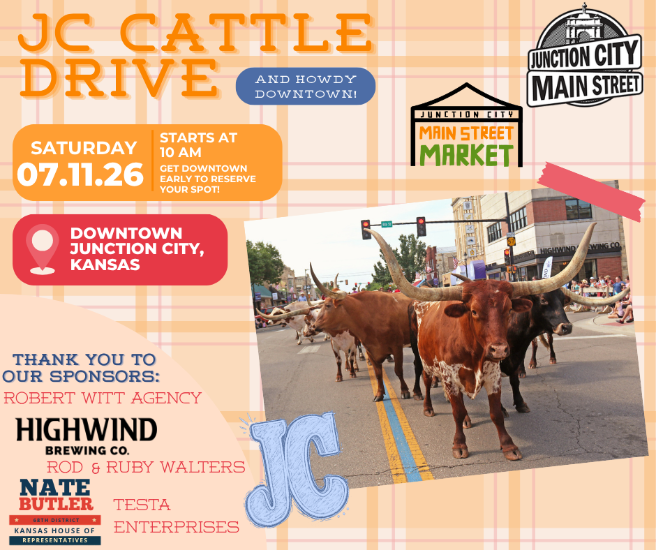 Join us for the 2nd Historic Cattle Drive in Downtown Junction City on Saturday, July 11th at 10AM!